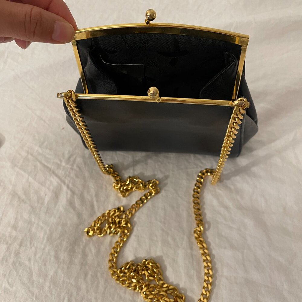 Paloma Picasso Black Leather Mini Bag with Gold Chain